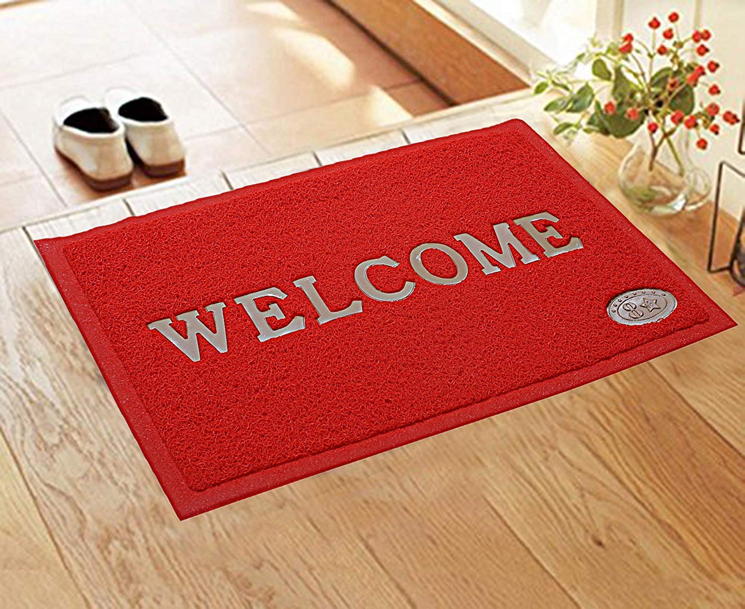 Kuber Industries Pvc Anti Skid Welcome Door Mat (Red) -Ctltc11174